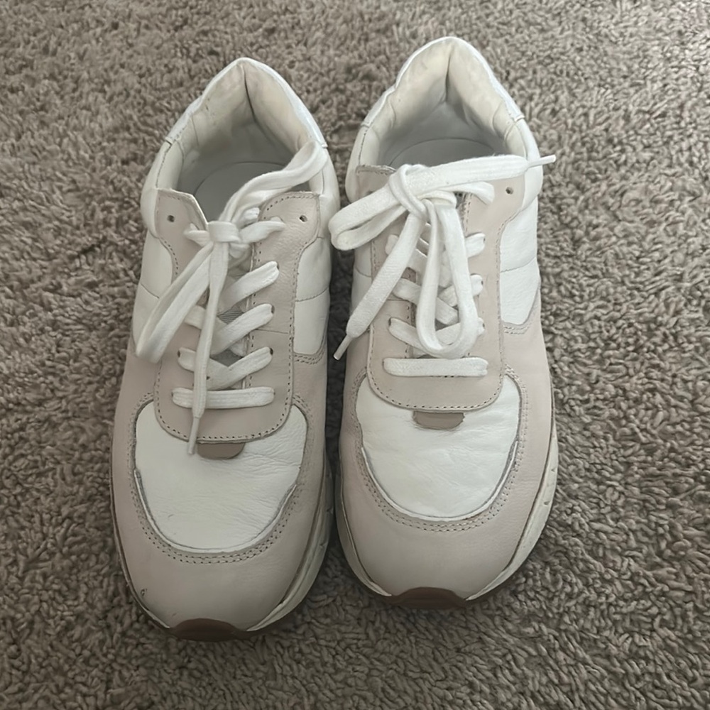 White and Beige Sneakers